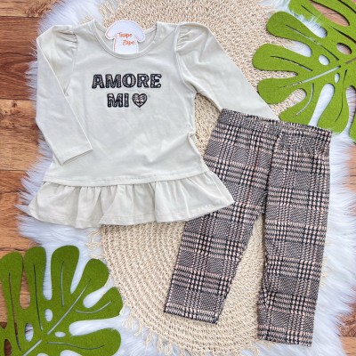 Conj. Blusa Manga Longa Amore Mio e Calça Legging em Plush - Areia